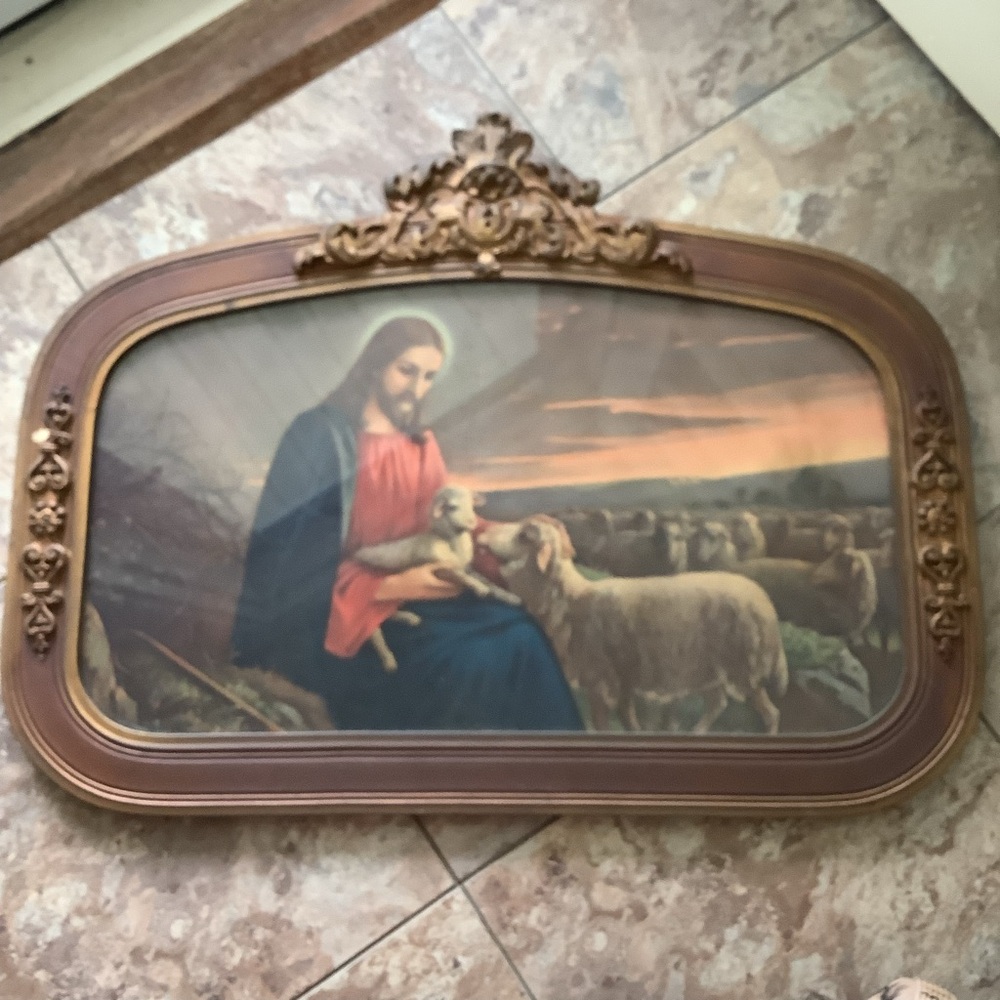 Jesus Lamb Print Gorgeous Antique Wood Oval Frame - Picture 8 of 8